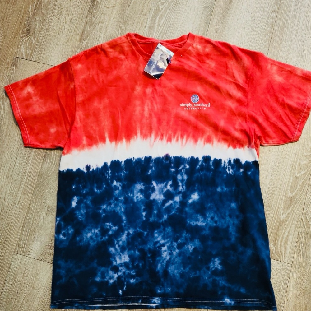 Simply Southern Red and Blue Tie-Dye Tee, NWT